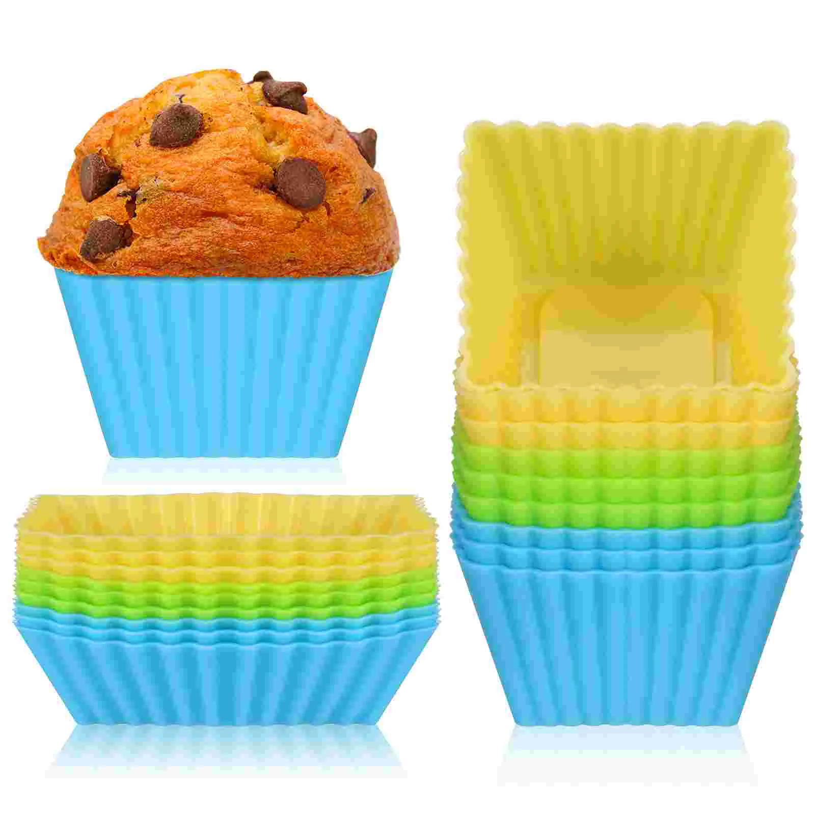

18pcs Cupcake Molds Reusable Silicone Baking Molds Square Rectangle Baking Molds