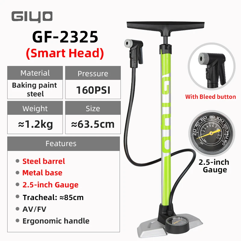 Велосипедный напольный насос GIYO 160psi эффективный для накачивания Presta Schrader