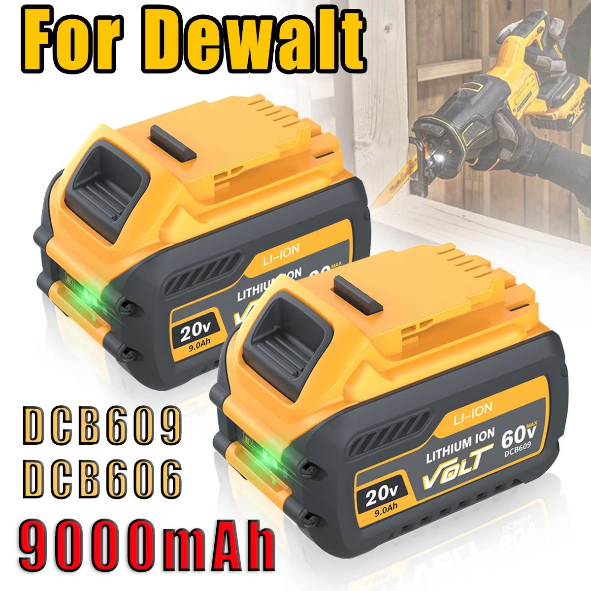 9000mAh 20V 60V MAX Сменный аккумулятор для электроинструментов Dewalt 120V DCB606 DCB609 DCB205 DCB204 DCB206 DCB209