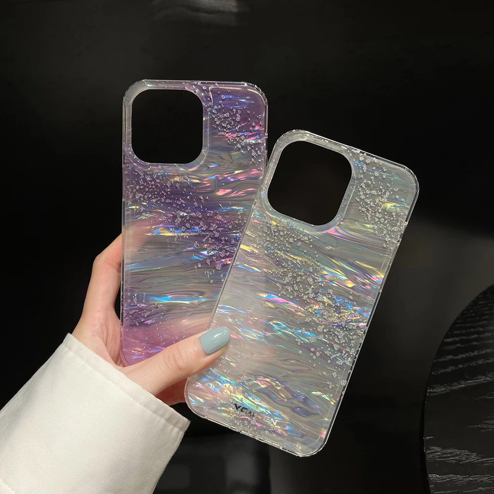 Блестящий Радужный силиконовый чехол для телефона iPhone 12 13 14 Pro Max, мечтательная оболочка с рисунком кривизны, Ударопрочный Мягкий чехол из ТПУ