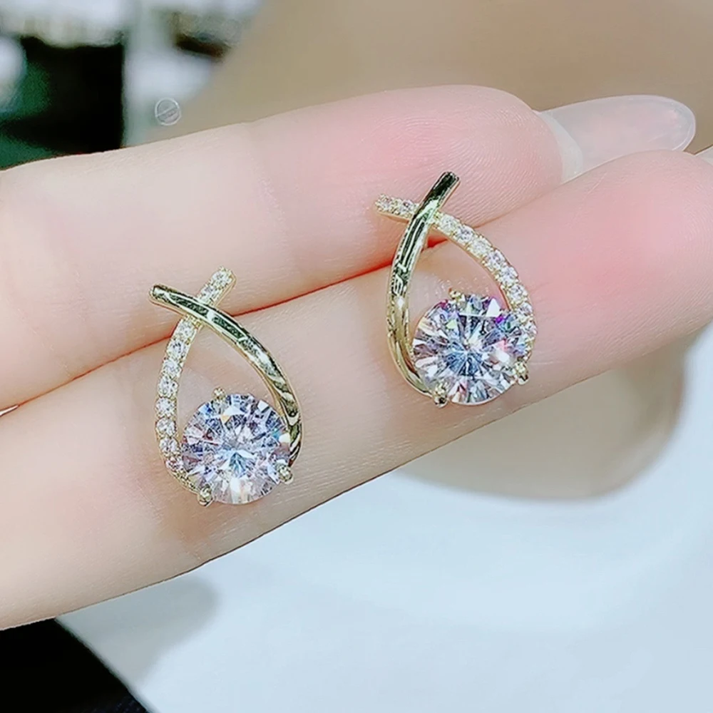 

Серьги-гвоздики с фианитом женские, изысканные модные ювелирные украшения для пирсинга в форме Креста золотого цвета, свадебные украшения