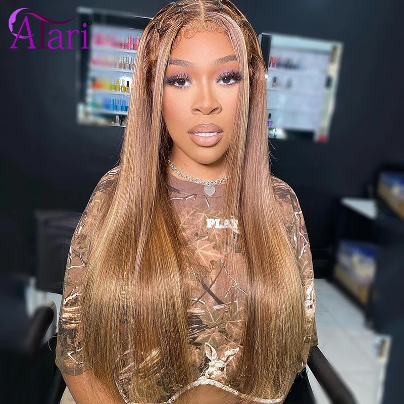

Brown with Blonde Straight 5x5 Lace Closure Wig Brazilian Human Hair Highlight Wigs Transparent 13x4 Lace Frontal Wig Preplucked