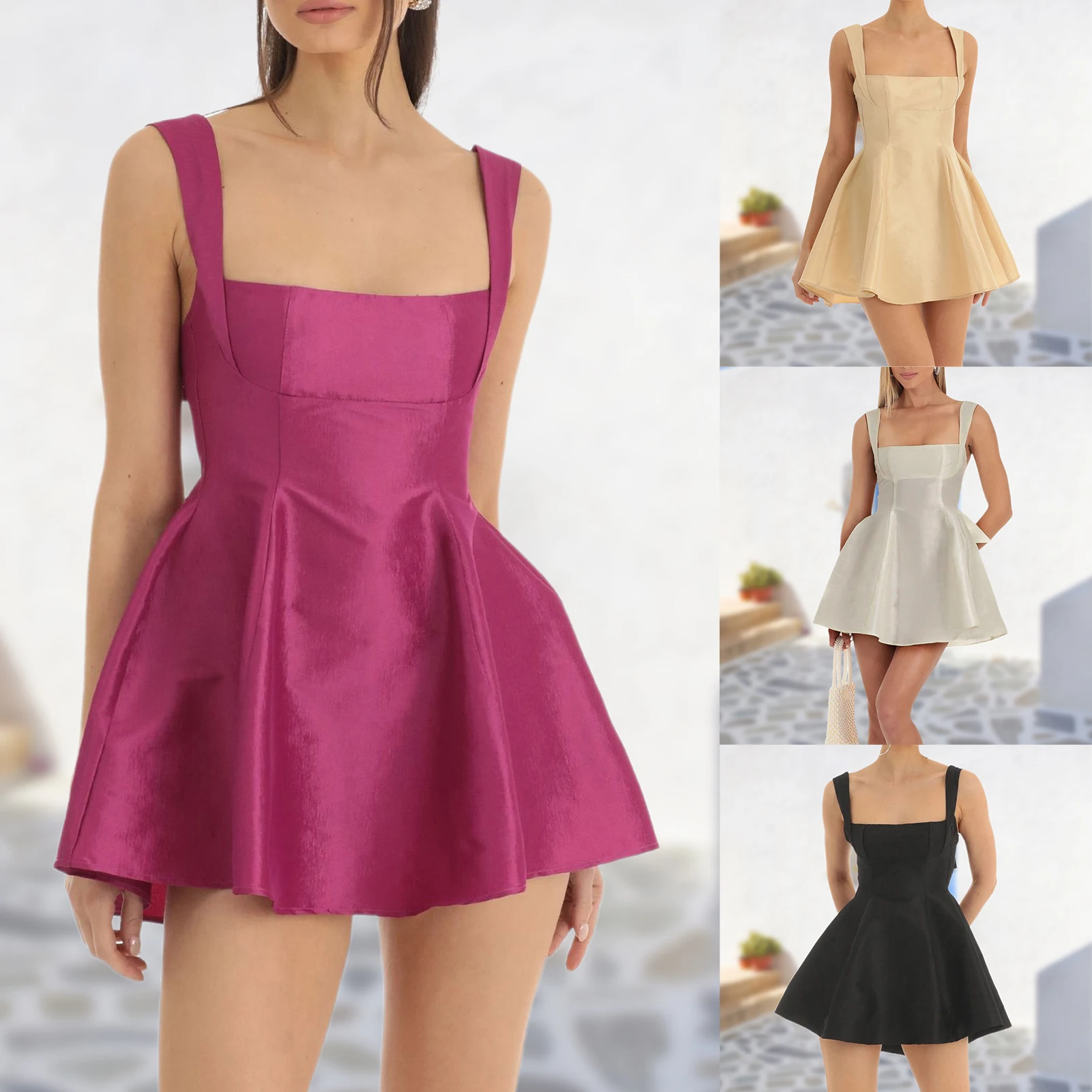 

Женское платье без рукавов Y2K, платье на бретельках с завязкой сзади, однотонный пуловер с высокой талией, шикарное короткое платье на бретельках для клуба