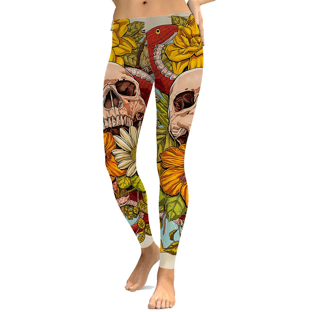 

Women Workout Yoga Leggings Colorful Flower Skull 3D Print Cosplay Fitness Bodybuilding Female Fashion Sexy Pencil Pants Hip Hop