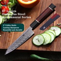 findking new red samurai series 5 inch paring knife aus 10 67 layers damascus steel daily kitchen cut usage utility fruit knife