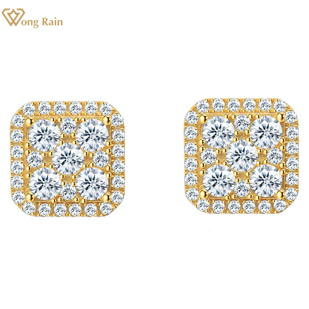

Wong Rain Hip Hop 925 Sterling Silver Real D Color GRA Moissanite Diamonds Gemstone 18K Gold Plated Studs Earrings Fine Jewelry