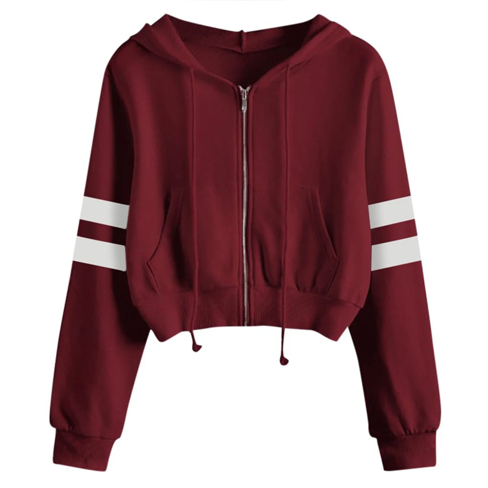 

Solid Color Long Sleeved Sweatshirt Simple Hooded Coat Trendy Queen Women Sweatshirts Half Zip Cropped Hoodies Women'S Clothing