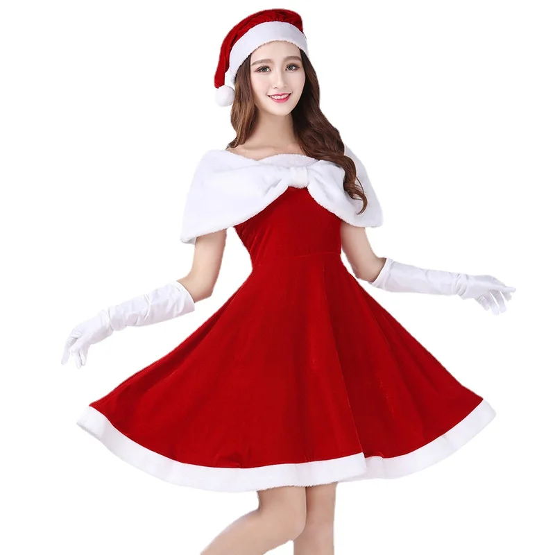 

Christmas Costumes Cosplay Christmas Cape Cloak Little Red Hat Dense Velvet Strapless Cape Adult Party Stage