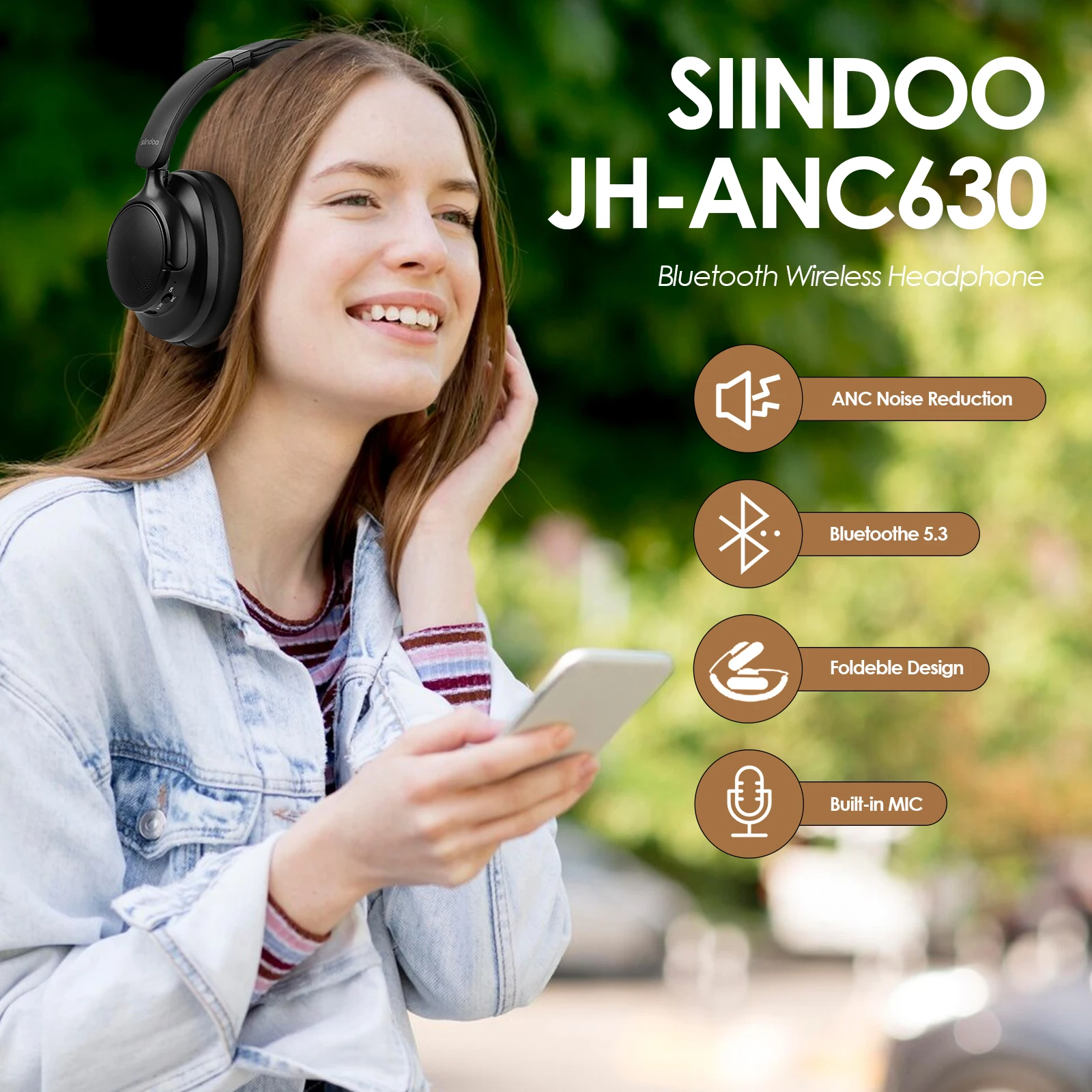 Беспроводные Bluetooth-наушники Siindoo с активным шумоподавлением и микрофоном