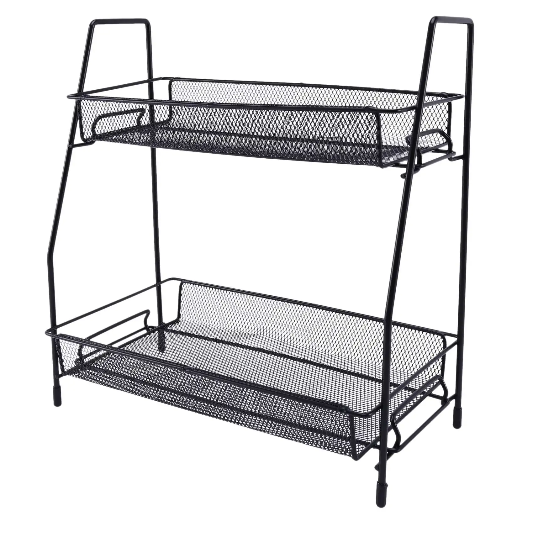 

Desktop Storage Shelf Double Layer Iron Rack Shelves Holder Kitchen Spice Rack Bathroom Sundries Makeup Organizer Black