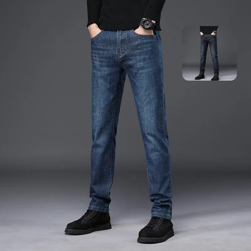 Spring and Autumn  2023 New Jeans Men's Business Casual Elastic Men's Pants Slim Straight Young Jeans Pants One hair substitute