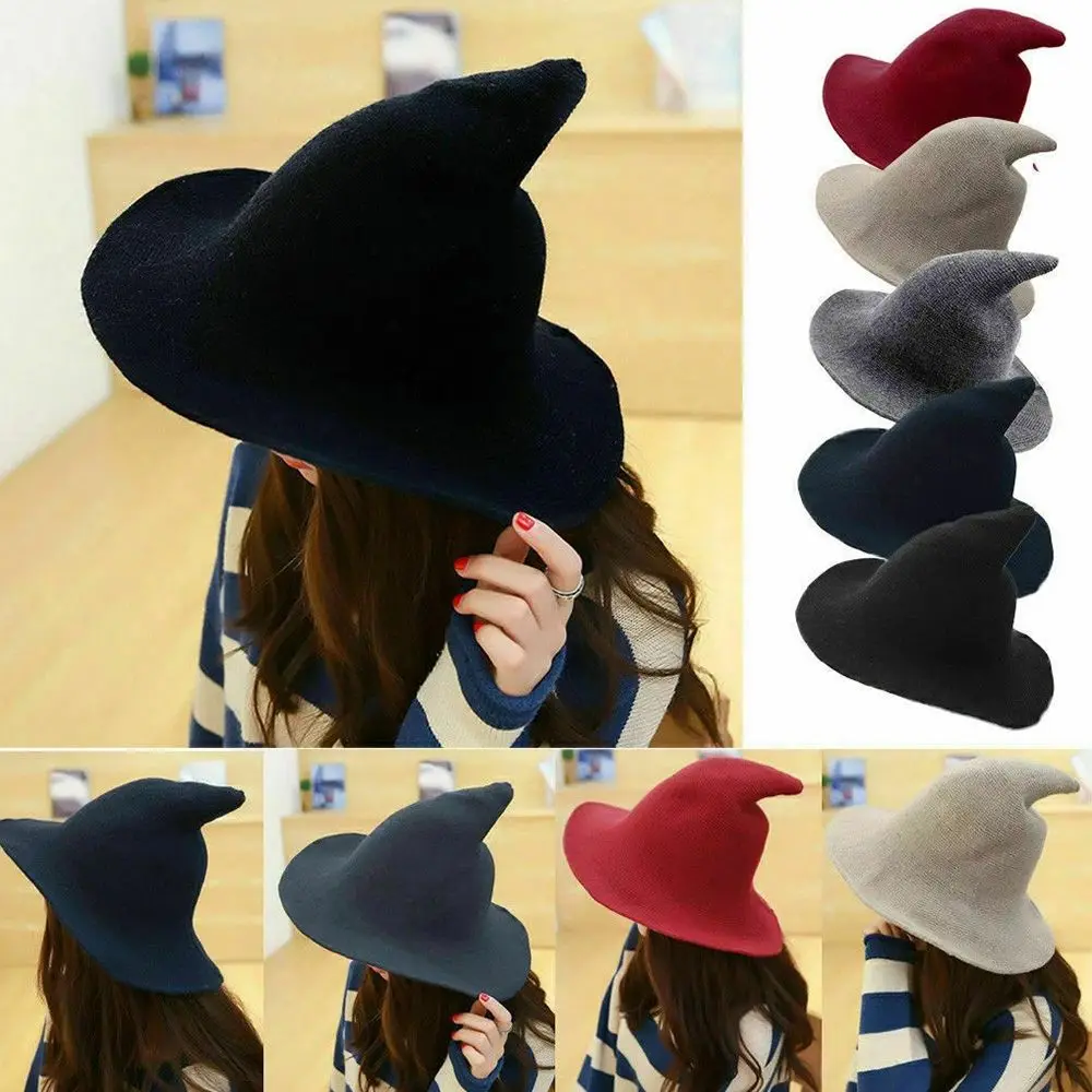 Женская Современная Складная Высококачественная шляпа ведьмы из овечьей шерсти