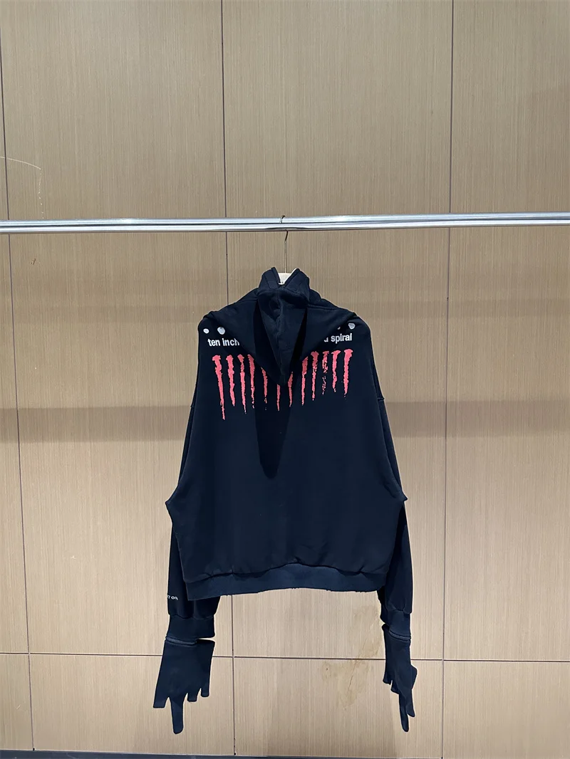 Съемные перчатки свободная черная толстовка на молнии в стиле ретро укороченная