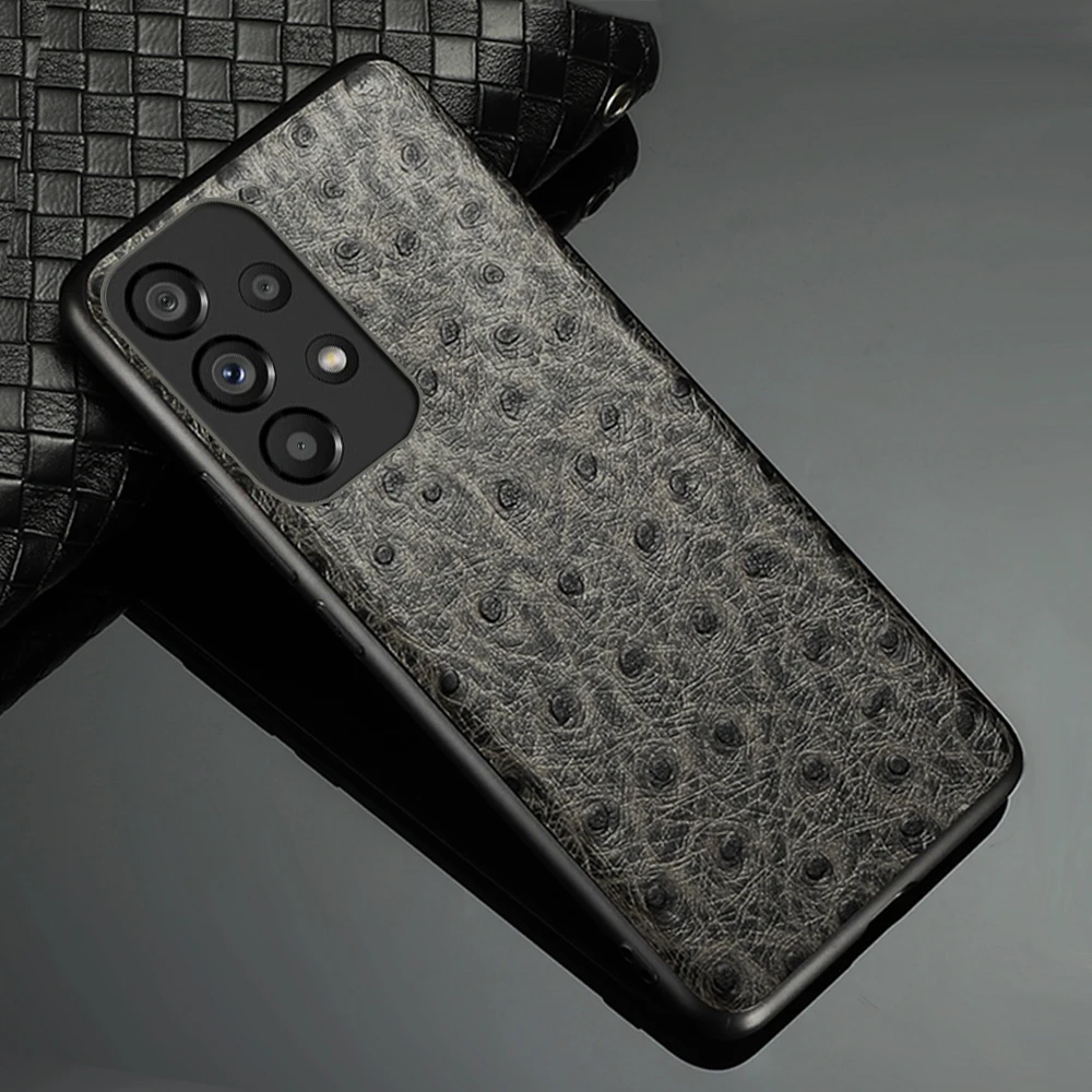 

Vintage Genuine Cowhide Leather Case for Samsung Galaxy A53 A33 A52 A52S A71 A51 A73 Retro Ostrich Skin Pattern Full Armor Cover