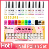 Professional 12 Colors Nail Art Gel Set Metal UV/LED Ink Color Nail Polish Lasting Healthy Nail Gel Painting Style Nail Art