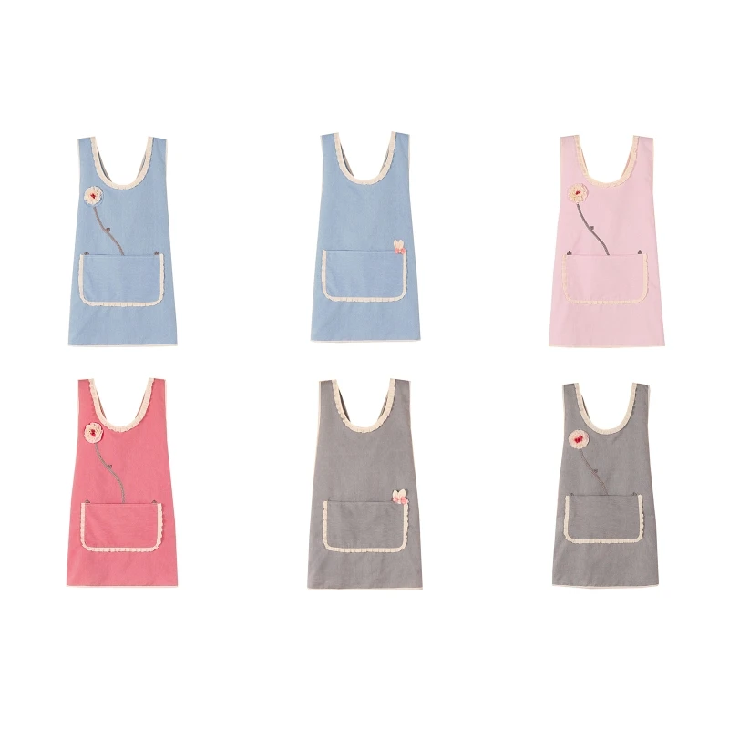

Korean Style Flower Cross Back Apron with Pocket Sweet Cute Bib Aprons for Women Men Unisex Gardening Painting Cooking Drawing