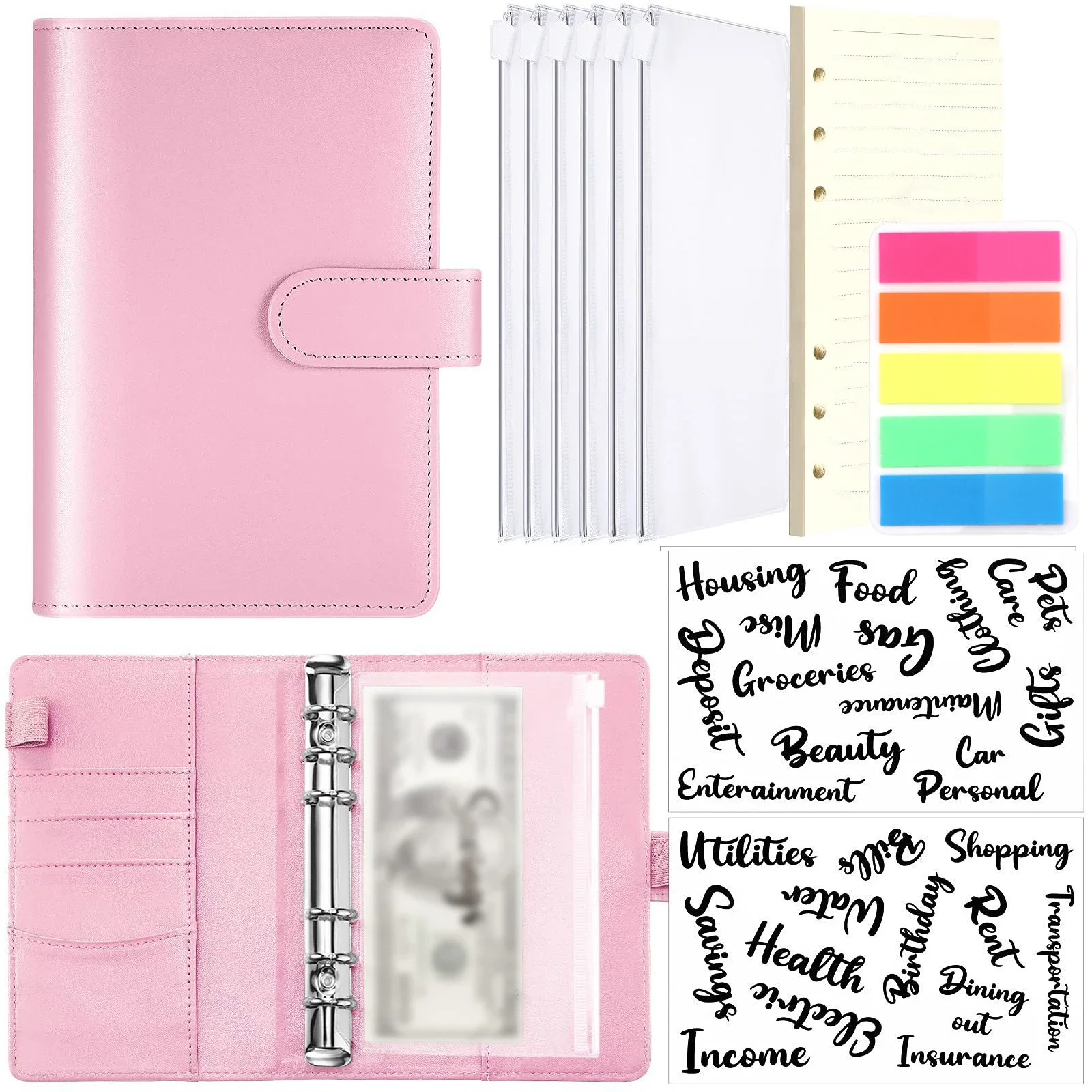 

Clip-on Set Budget Saving Organizer Envelopes Money Pu Notebook Cash Binder Bill Budget Pockets System Leather Binder New For