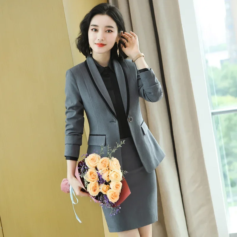 Элегантный женский серый костюм В президентском стиле Осень/Зима модный