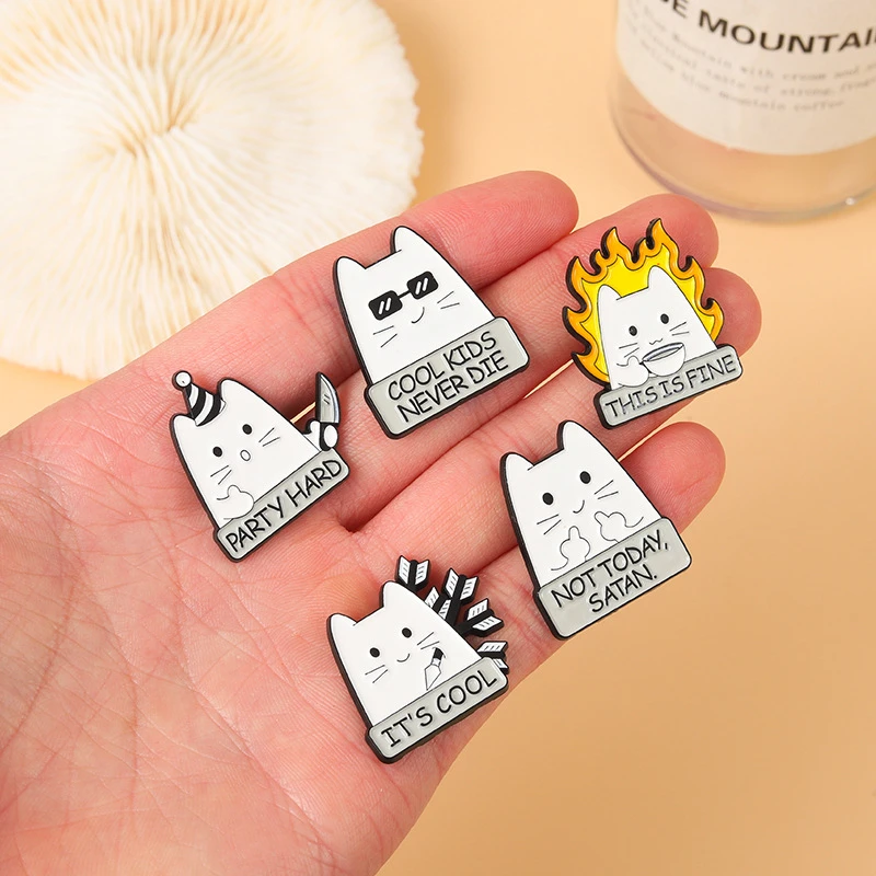 

Cute Sunglasses Cat Brooch Cartoon Cute I'm FINE Cat Brooch Jewelry Gift for Kid Friend Coffee Drinking Cat Enamel Pins