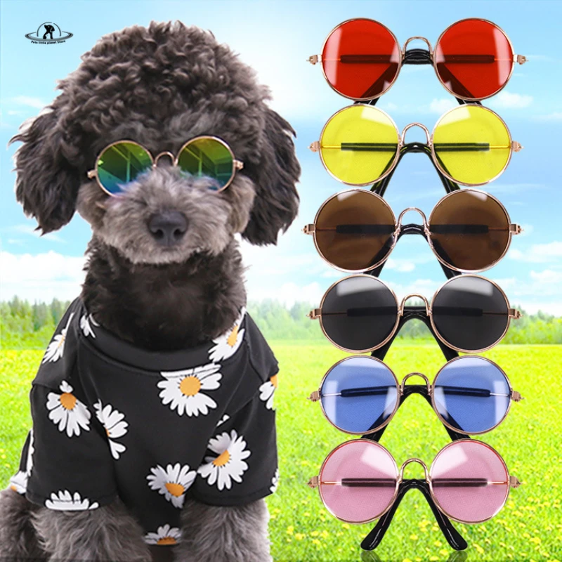 

Cute Vintage Round Cat Sunglasses Dog Kitten Cat Accessories for Small Dogs Pet Products Reflection Eyewear Glasses Photos Props