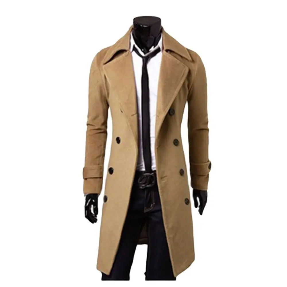 

Mens Winter Trench Coat Double Breasted Long Jacket