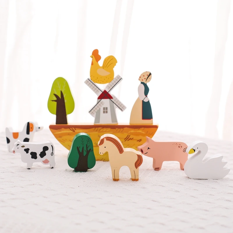 

Детская деревянная ферма Монтессори, тематические блоки для балансировки животных, настольные игры, игрушки для детей, игрушки для балансировки рук, штабелируемые блоки, подарки