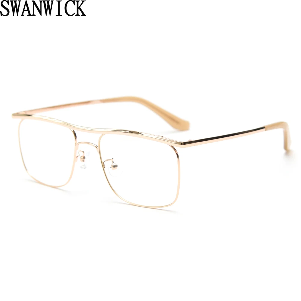 

Swanwick male full frame retro glasses frame for men metal clear lens women's glasses square accessories gold silver gift items