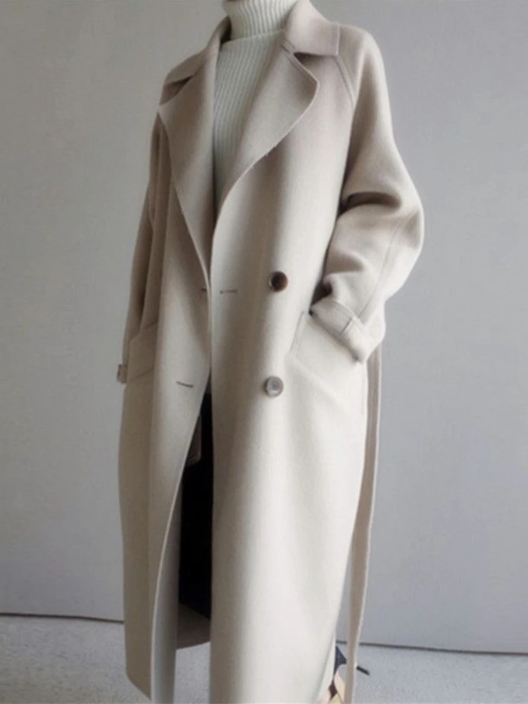 

Long Coat Women 2023 Autumn Winter New French Vintage Windbreaker Coat Loose Medium Length Temperament Woolen Coat Streetwear