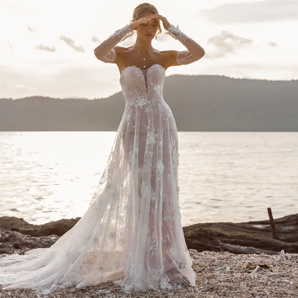 

Sexy Sweetheart Mermaid Wedding Dress 2022 Sleeveless Abito da Sposa Sweep Train Backless Lace Bridal Gown Vestido de Casamento