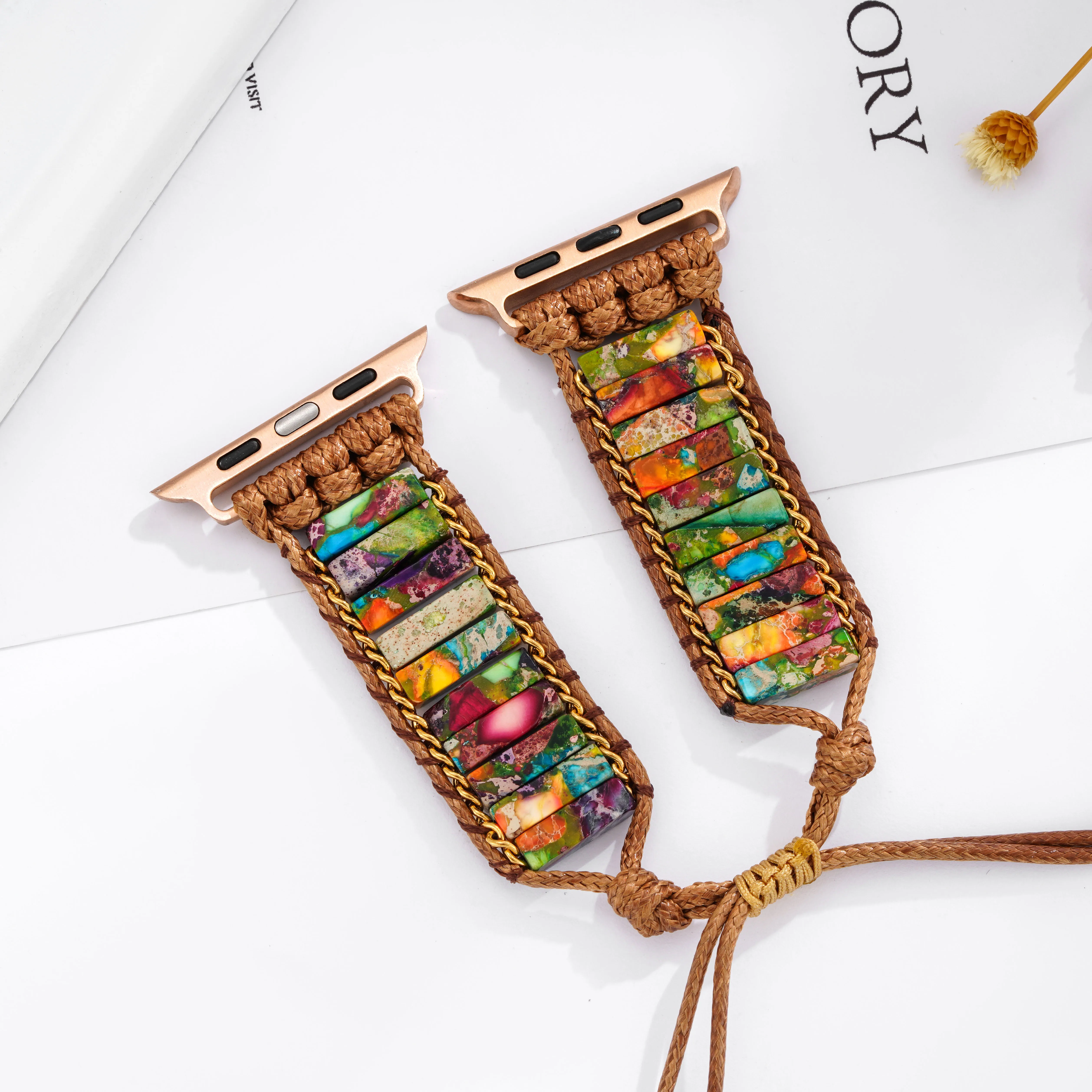 

Colorful Imperial Japer Watchband Galaxy Sea Sediment Jasper Apple Watch Strap Iwatch 38 40 42 44mm Smart Watchbands Watch Strap