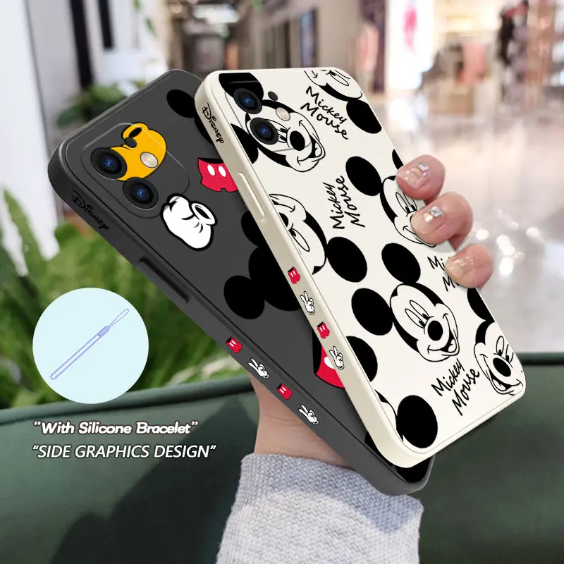 Cute Disney Mickey Mouse Phone Case For iPhone 14 13 12 11 Pro Max Mini X XR XS MAX SE20 8 7 Plus 6 6S Silicone with Hand Strap