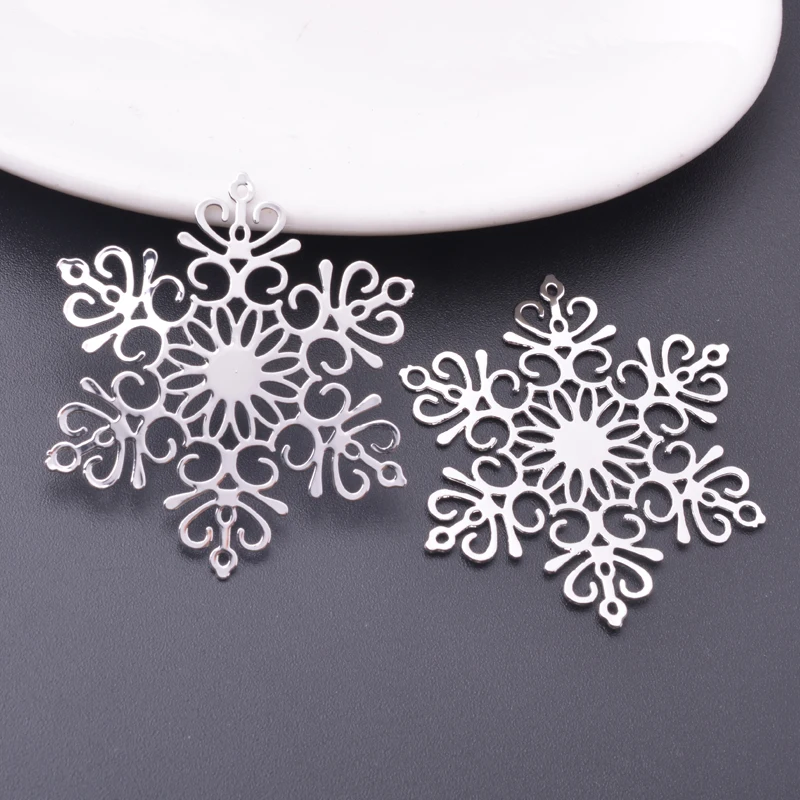 Латунный соединитель в виде снежинки 42 мм 10 шт. подвеска с родиевым покрытием