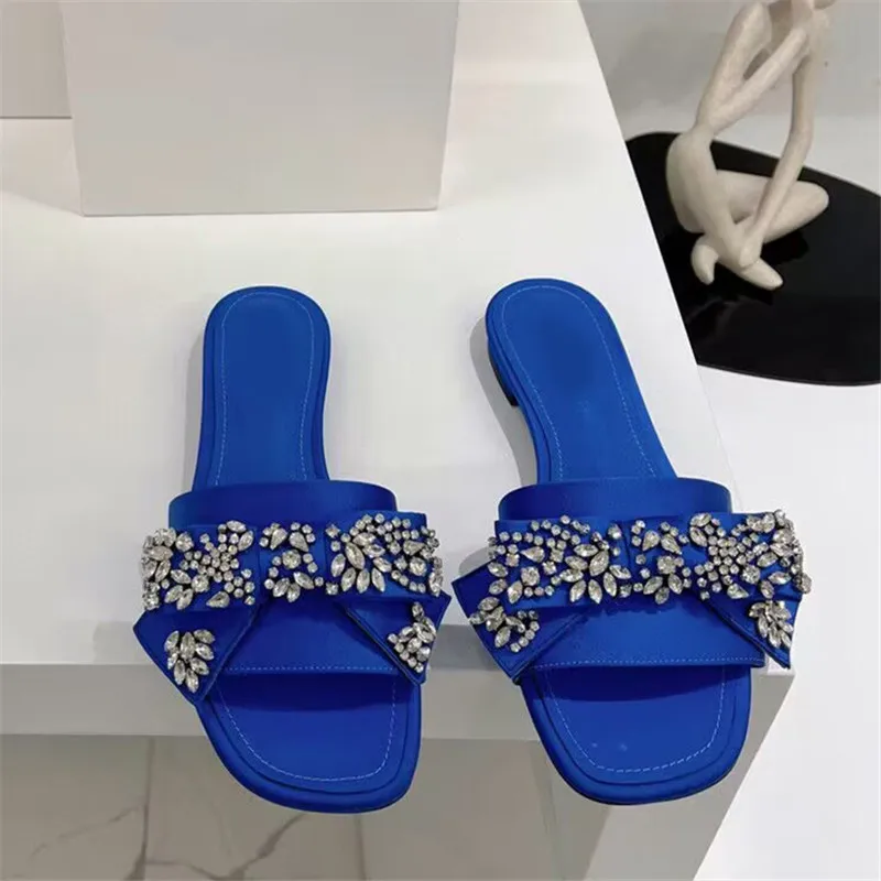 

Flat Heeled Sandals Crystal Chaussures Femme Square Toe Women Shoes Cozy Sapatos Feminino Slip On Sandalias Butterfly-knot Heels