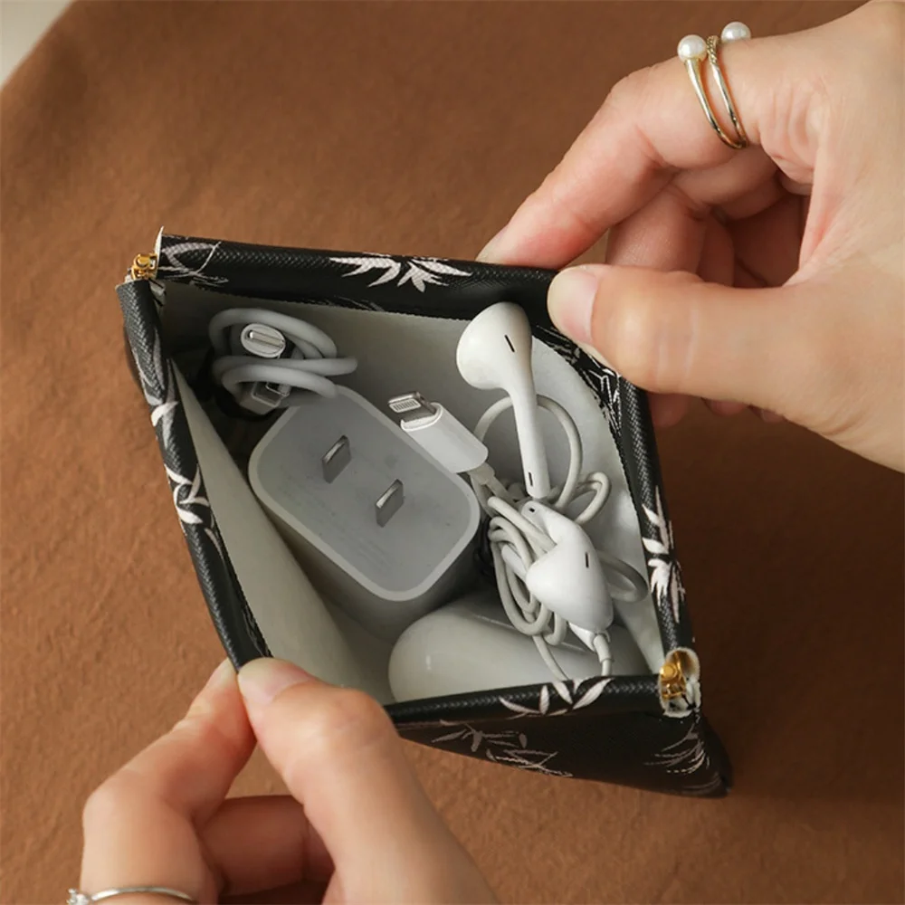 Портативная сумка-Органайзер из искусственной кожи для наушников и проволоки