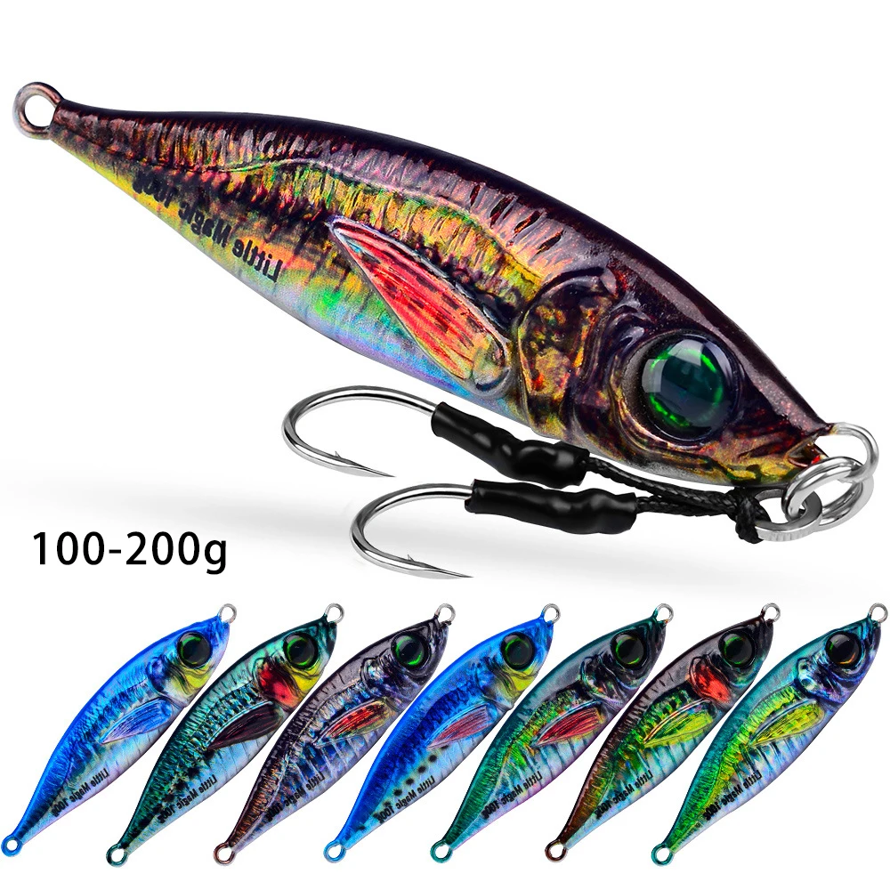 

100g-200g 3D Print Cast Metal Jig Spoon Lure Seawater Artificial Bait Fish Double Hook Hard Jigging Lure Tackle Pesca Swimbait