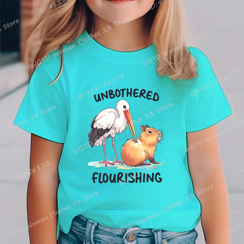 Футболка с принтом Capybare White Crane Unbothered Flourishing летние модные повседневные топы