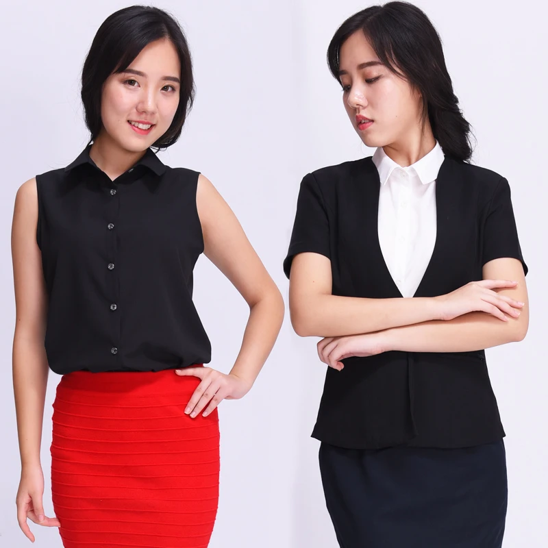 Блузка женская шифоновая без рукавов на пуговицах с воротником-стойкой