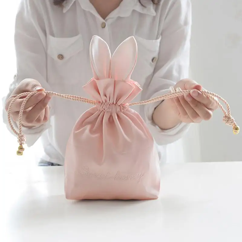

Easter Bunny Ears Drawstring Bag Hair Ball Cute Rabbit Portable Cosmetic Bag Jewelry Storage Bag Cute Drawstring Pouch Bag