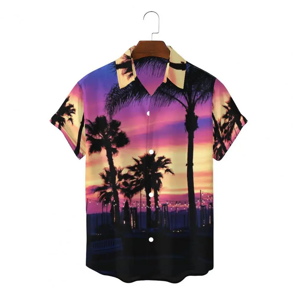 

Men Shirt Lapel 3D Print Personality Short Sleeve Single Breasted Match Pants Cotton Blend Hawaiian Style Summer Shirt Beachwear