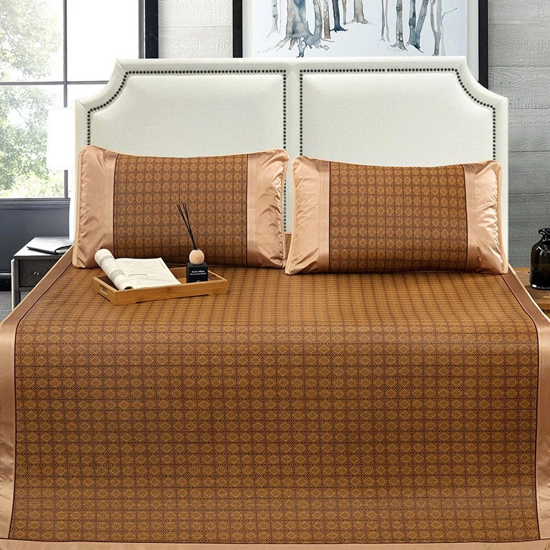 

Plant Rattan Jacquard Cool Summer Mat for Bed Sleepling Cooling Down Mats Pillowcase Cools Natural Ice Silk Bed Sheet Set 1.5