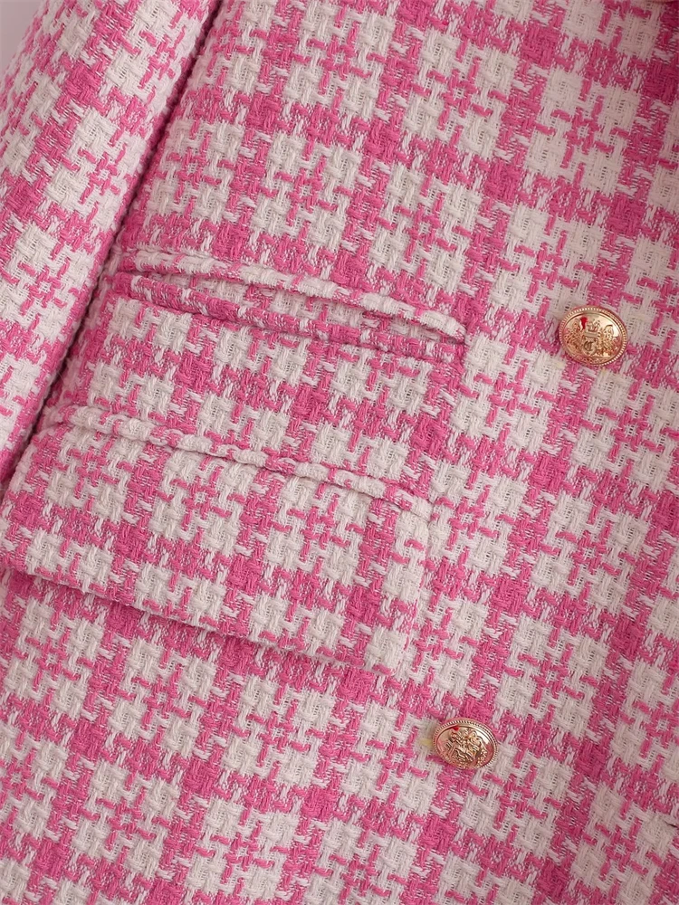 KEYANKETIAN женское розовое твидовое пальто с рисунком гусиные лапки осень и зима