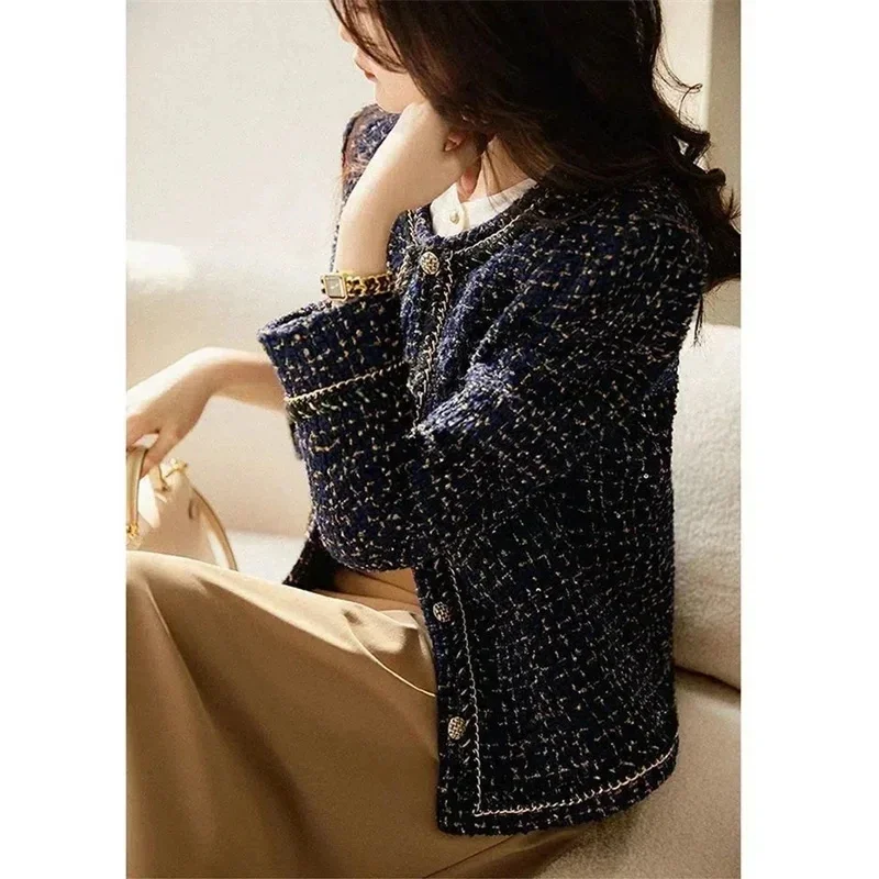 2024 осень-зима новая твидовая куртка женская высококачественная клетчатая с