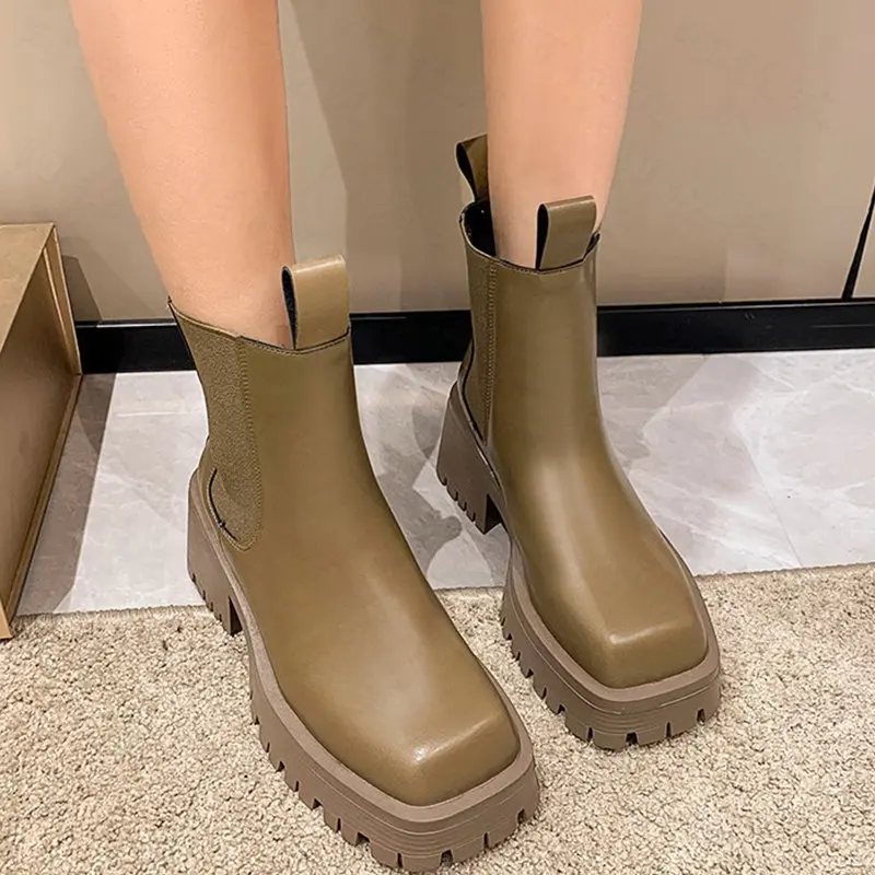

2022 Chelsea Boots Platform Ankle Women Shoes Fashion Winter New Mid Heels Goth Casual Gladiator Chunky Pumps Mujer Zapatillas