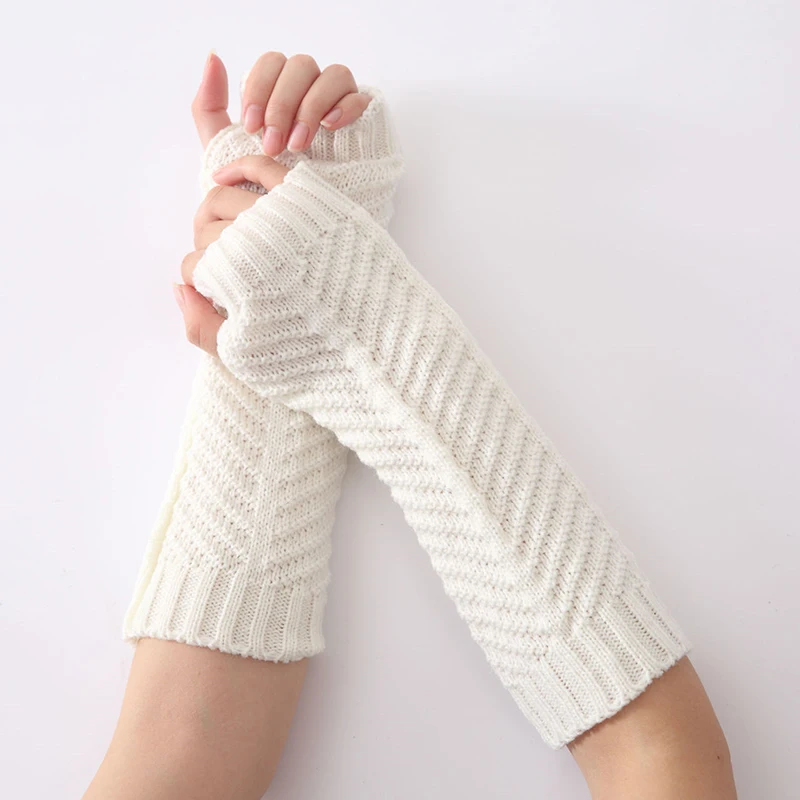 

Autumn And Winter New Fashion Women's Knitted Fishbone Warm Gloves Half Finger Exposed Finger Sleeves