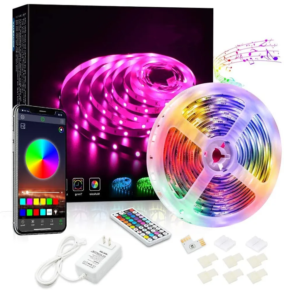 

16,4 футов 5050 RGB Bluetooth Светодиодная лента с радиочастотным пультом дистанционного управления