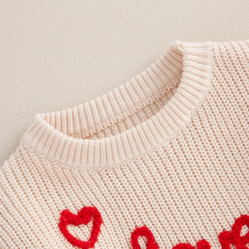 Baby Valentine’s Day Sweaters Long Sleeve Round Neck Letter Embroidery Pullover Infant Fall Tops