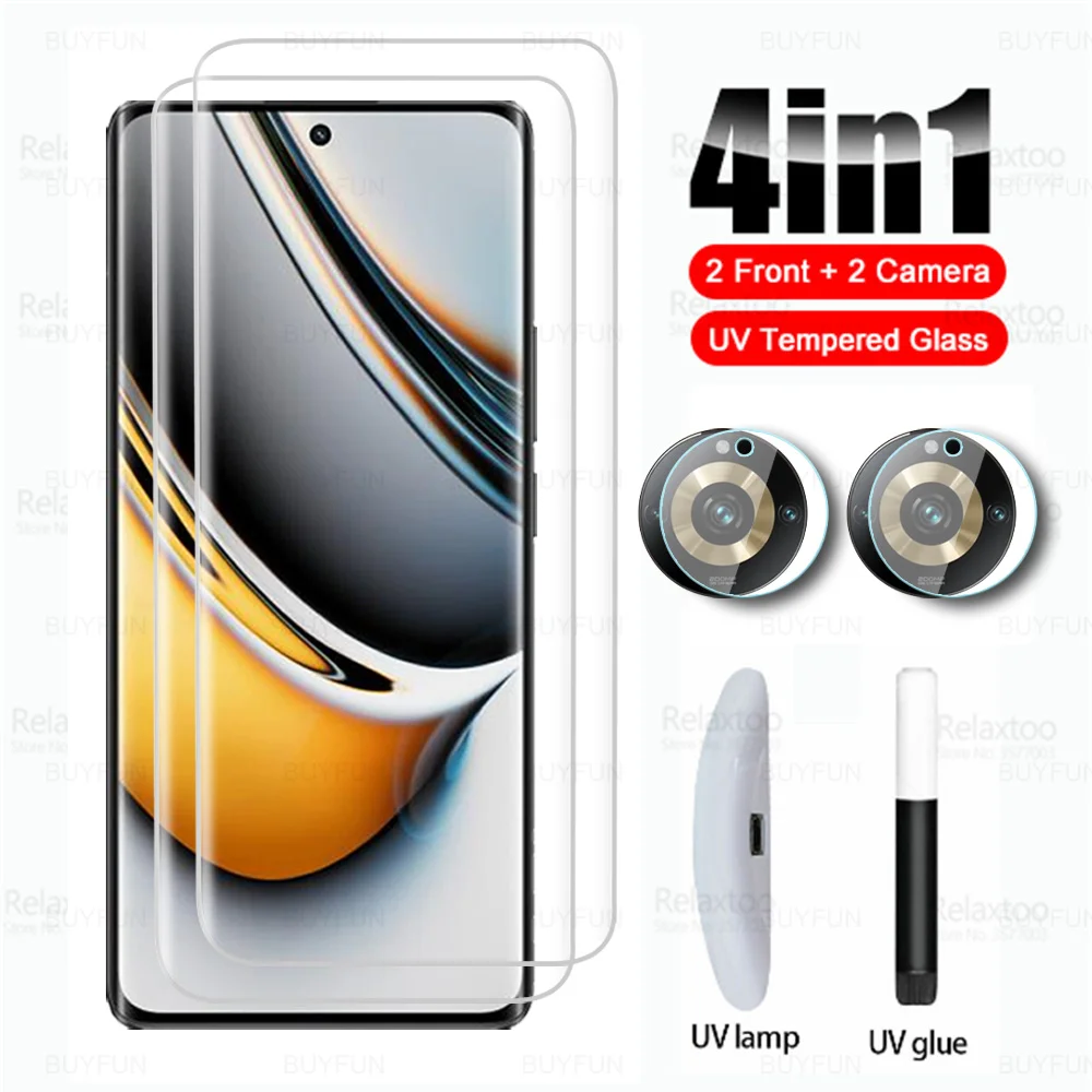 Для Realme 11 Pro + UV Glass 4IN 1 Защитное стекло для камеры Realme11 Pro Plus Realme11Pro Realmy 11Pro 5G 9H Защитная пленка для экрана