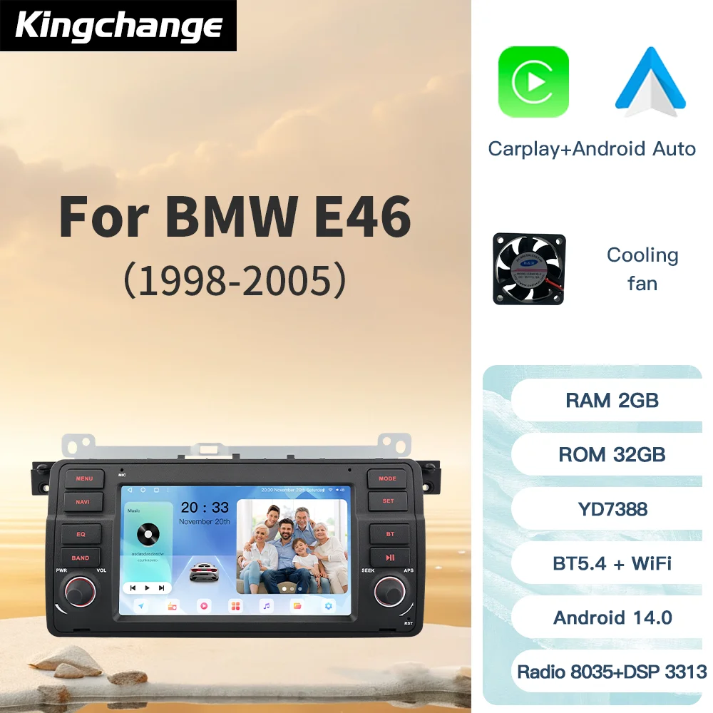 

Kingchange 7 "Android 14 автомобильный радио мультимедийный стерео для BMW E46 3 318/320/325/330/335 M3 1998-2005 CarPlay авто Wi-Fi навигация