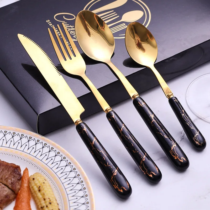 Stainless Steel Knife Fork Spoon With Marbled Pattern Cerami