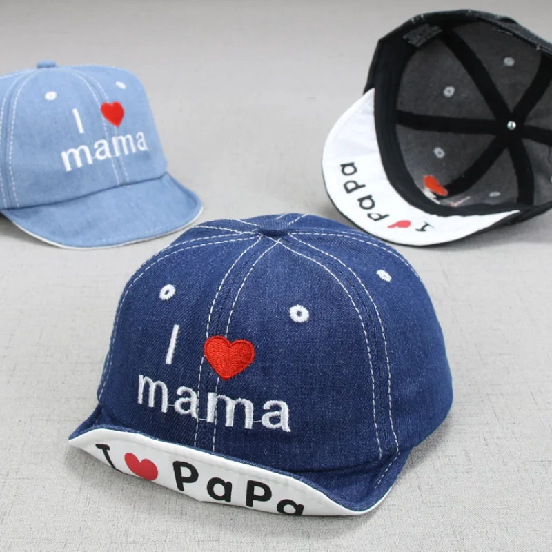 

Spring Summer Thin Cotton Kids Cute Cowboy Sun Protector Hats Korean Hip Hop Love Mama Papa Baseball Caps for Baby Children